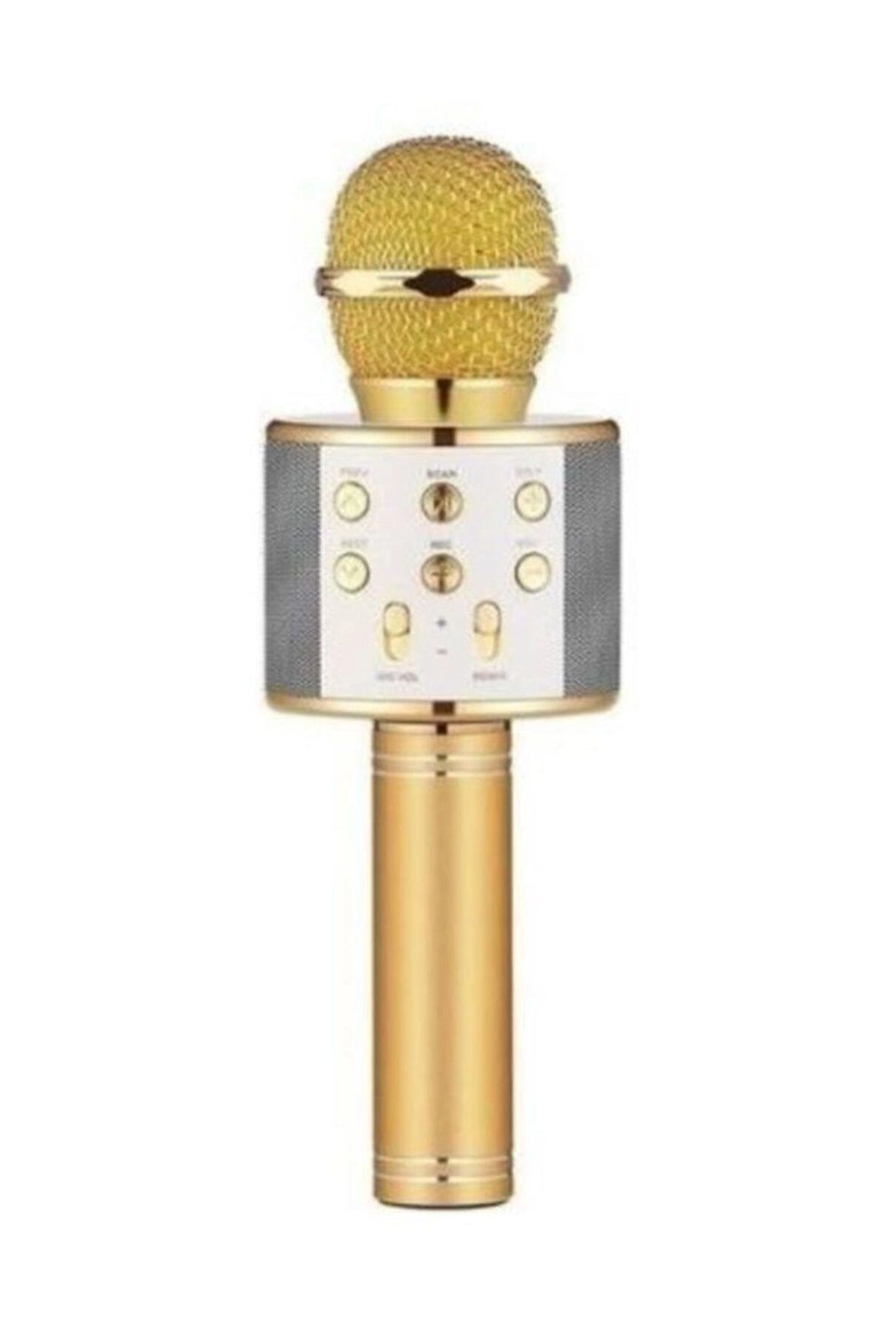 Bluetooth bağlantılı altın renkli dahili hoparlörlü karaoke mikrofon 2 yıl garantili