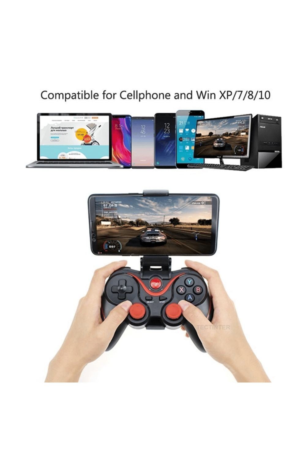 Bluetooth bağlantılı siyah gamepad, PC uyumlu, telefon standı dahil, 1 yıl garantili