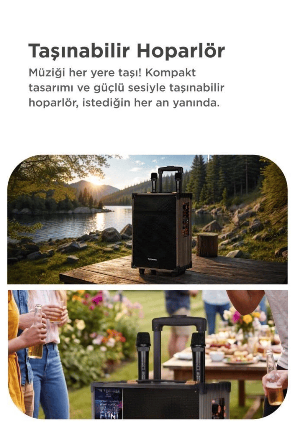 Bluetooth hoparlör kahverengi çift mikrofonlu USB TF BT TWS FM çoklu bağlantı 2 yıl garantili