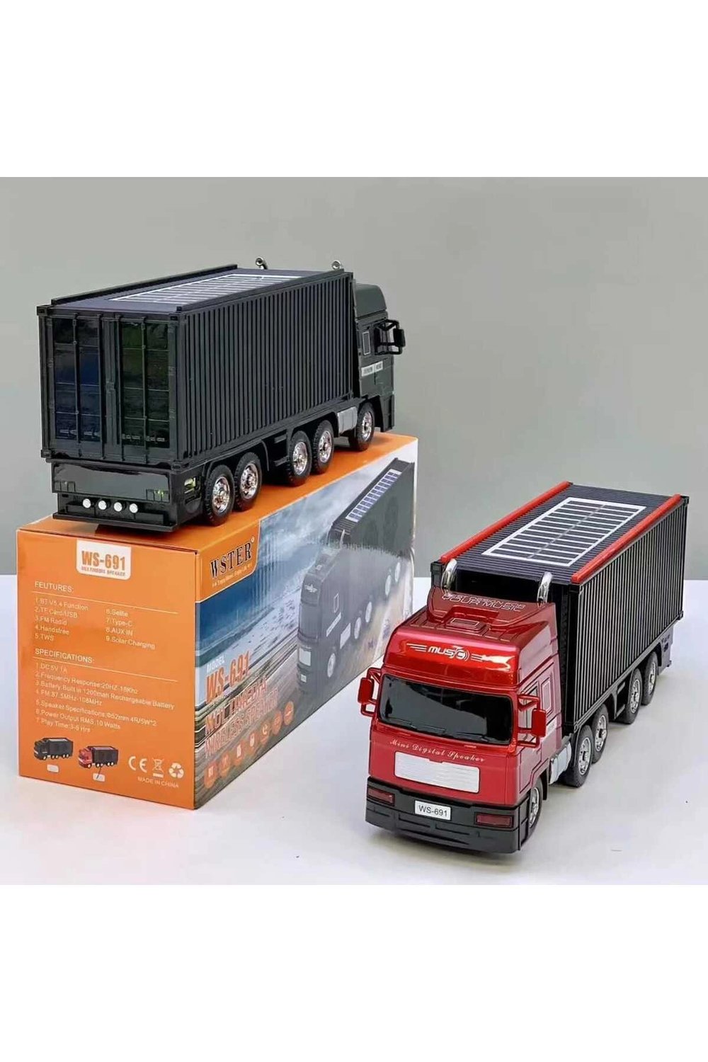 Bluetooth hoparlör kırmızı renk güneş enerjili kamyon tır araba tasarım 10 watt TWS FM radyo
