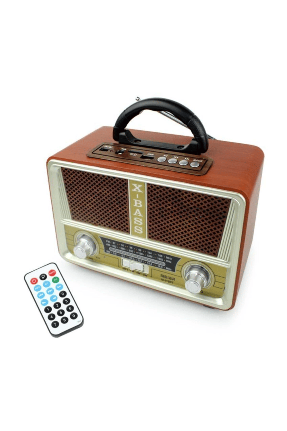 Bluetooth özellikli açık bej renk nostaljik radyo ahşap görünümlü FM SD kart USB girişli