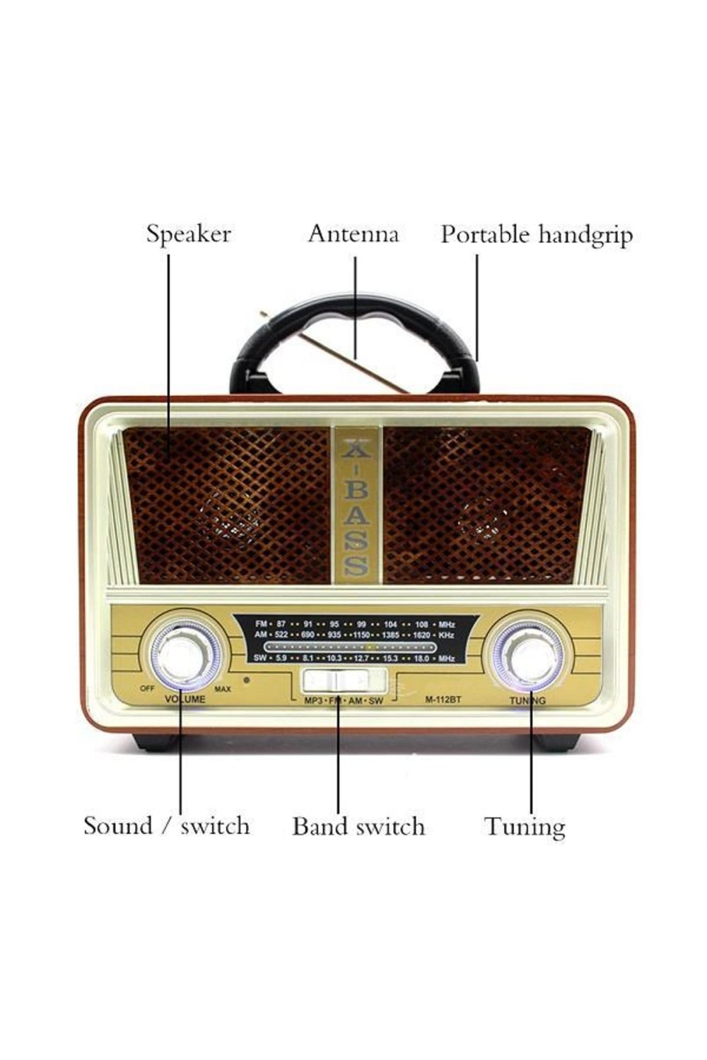 Bluetooth özellikli beyaz nostaljik ahşap radyo FM SD AUX USB girişli 2 yıl garantili