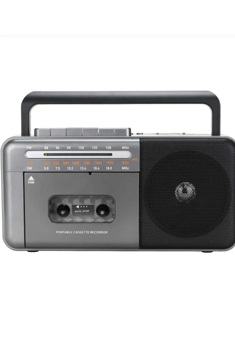 Bluetooth özellikli gri kaset çalar teyp, FM radyo, USB ve MP3 oynatıcı, 2 yıl garantili