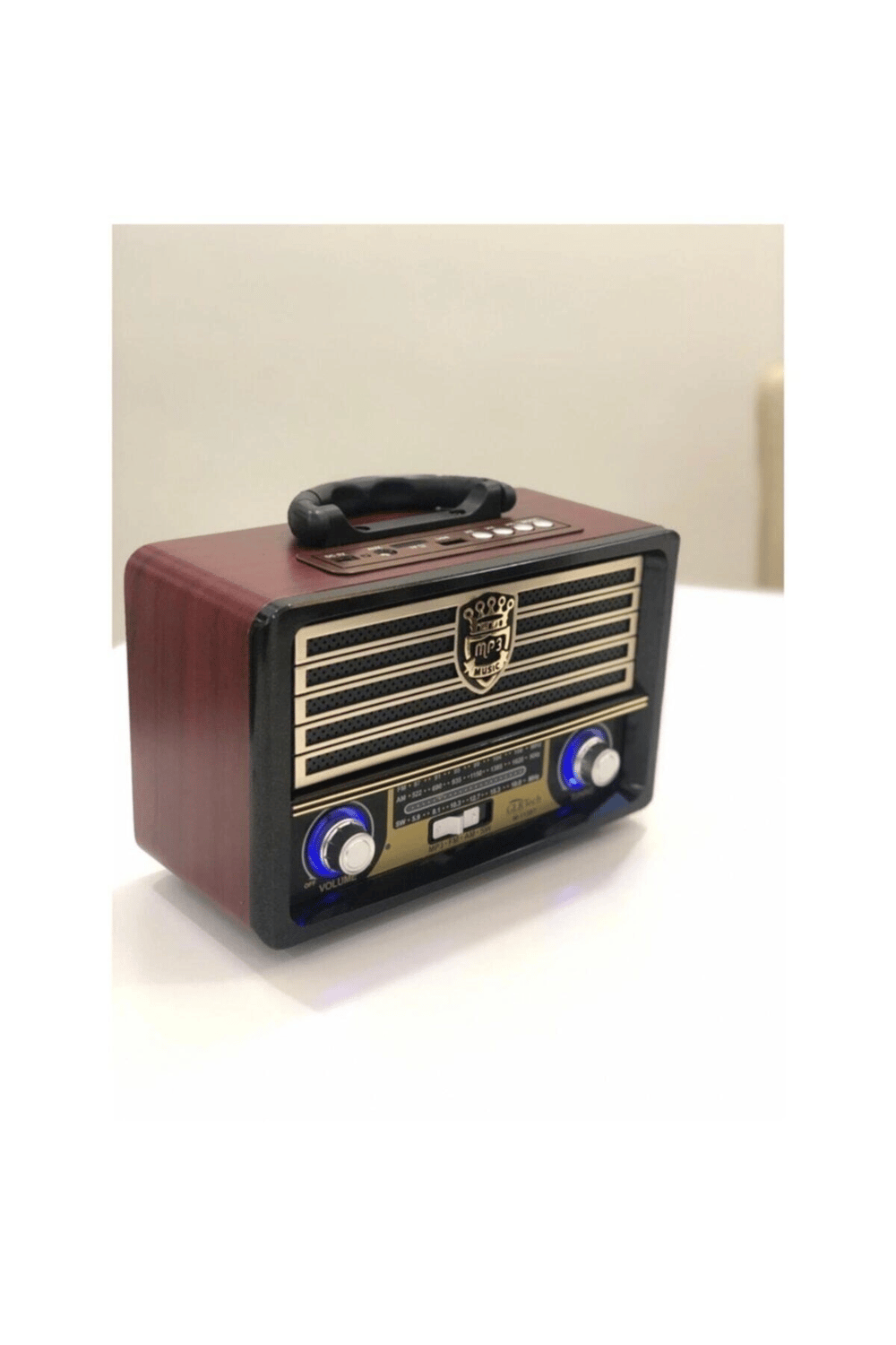 Bluetooth özellikli kahverengi nostaljik radyo USB AUX girişli uzaktan kumandalı hoparlör