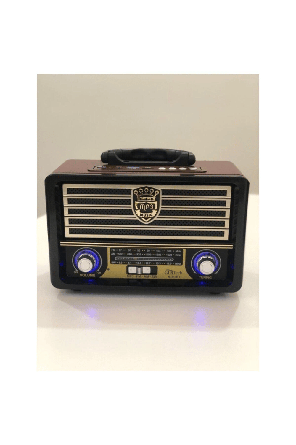 Bluetooth özellikli kahverengi nostaljik radyo USB AUX girişli uzaktan kumandalı hoparlör