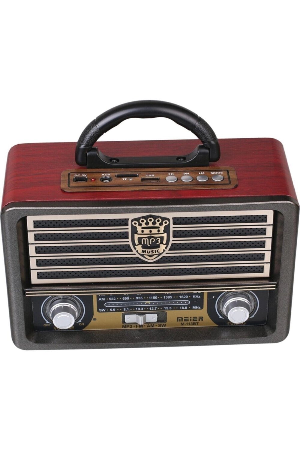 Bluetooth özellikli kahverengi nostaljik radyo USB AUX girişli uzaktan kumandalı hoparlör