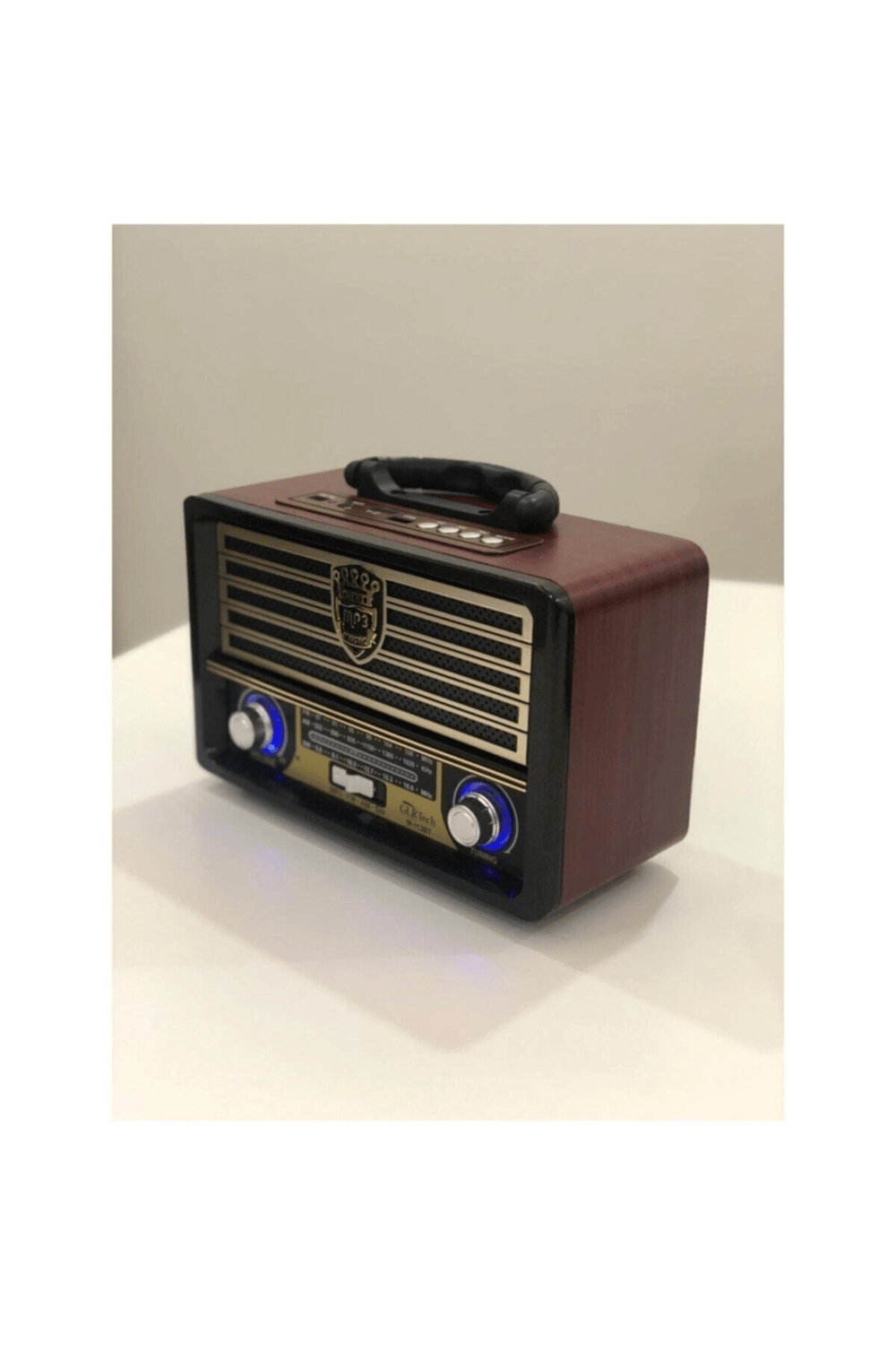Bluetooth özellikli kahverengi nostaljik radyo USB AUX girişli uzaktan kumandalı hoparlör