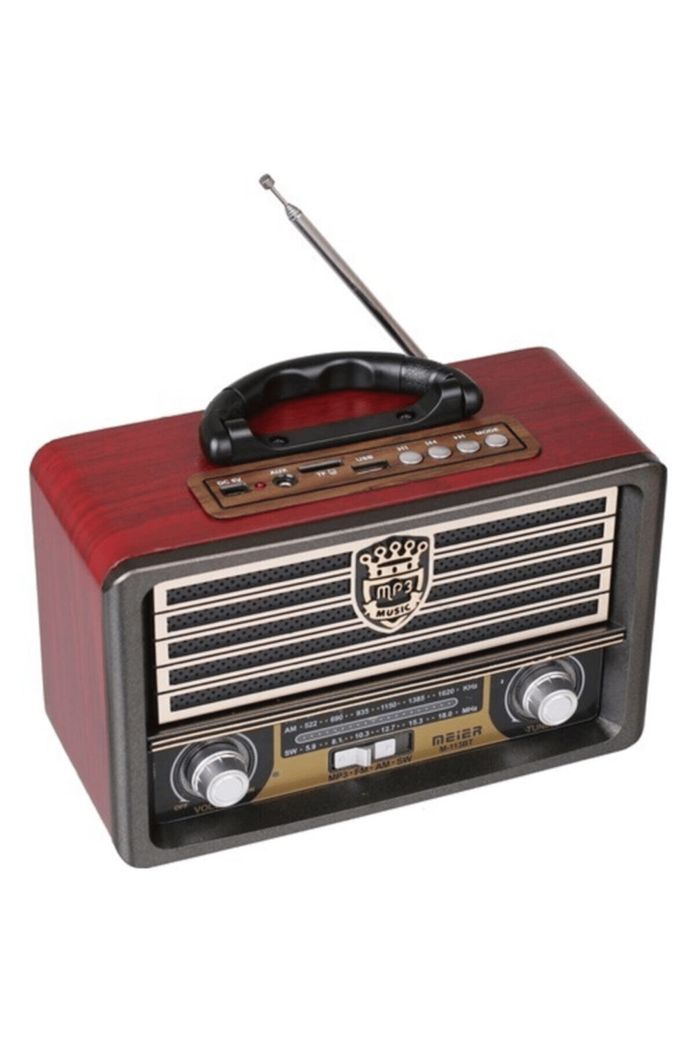 Bluetooth özellikli kahverengi nostaljik radyo USB AUX girişli uzaktan kumandalı hoparlör