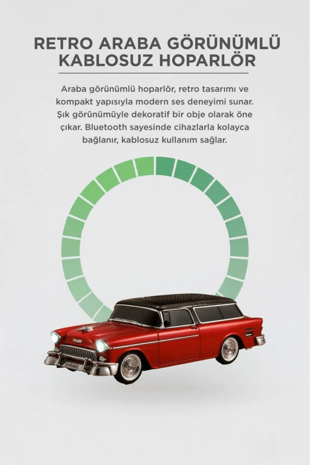 Bluetooth özellikli kırmızı klasik araba tasarımlı nostaljik radyo USB TF FM destekli