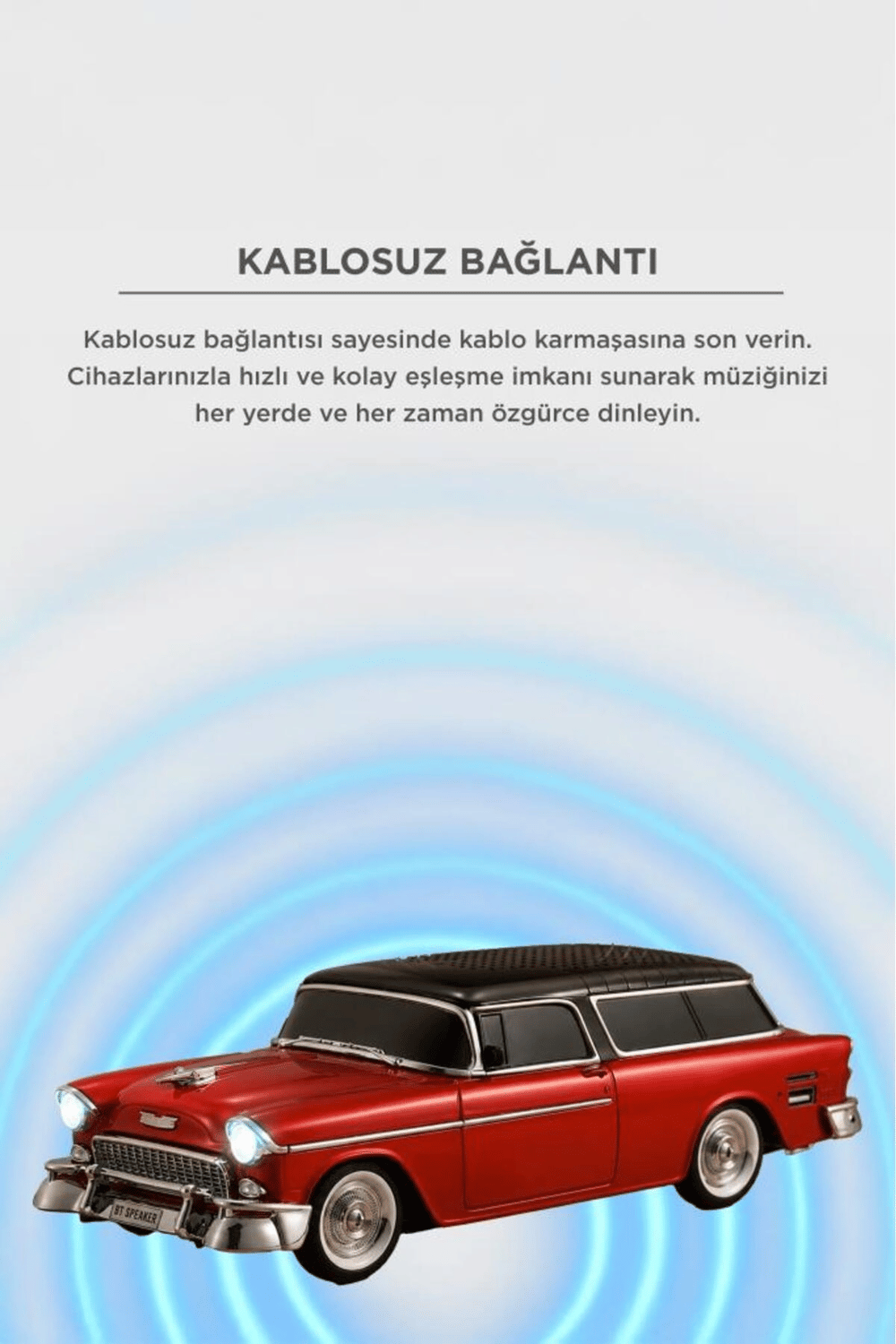 Bluetooth özellikli kırmızı klasik araba tasarımlı nostaljik radyo USB TF FM destekli