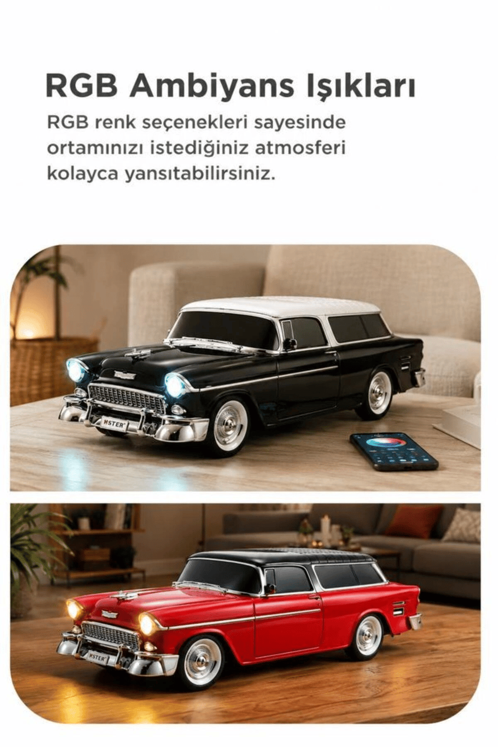 Bluetooth özellikli kırmızı klasik araba tasarımlı nostaljik radyo USB TF FM destekli