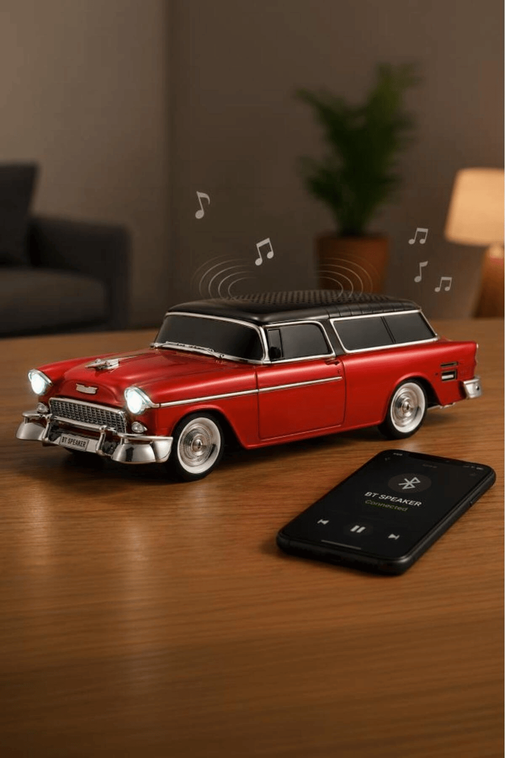 Bluetooth özellikli kırmızı klasik araba tasarımlı nostaljik radyo USB TF FM destekli