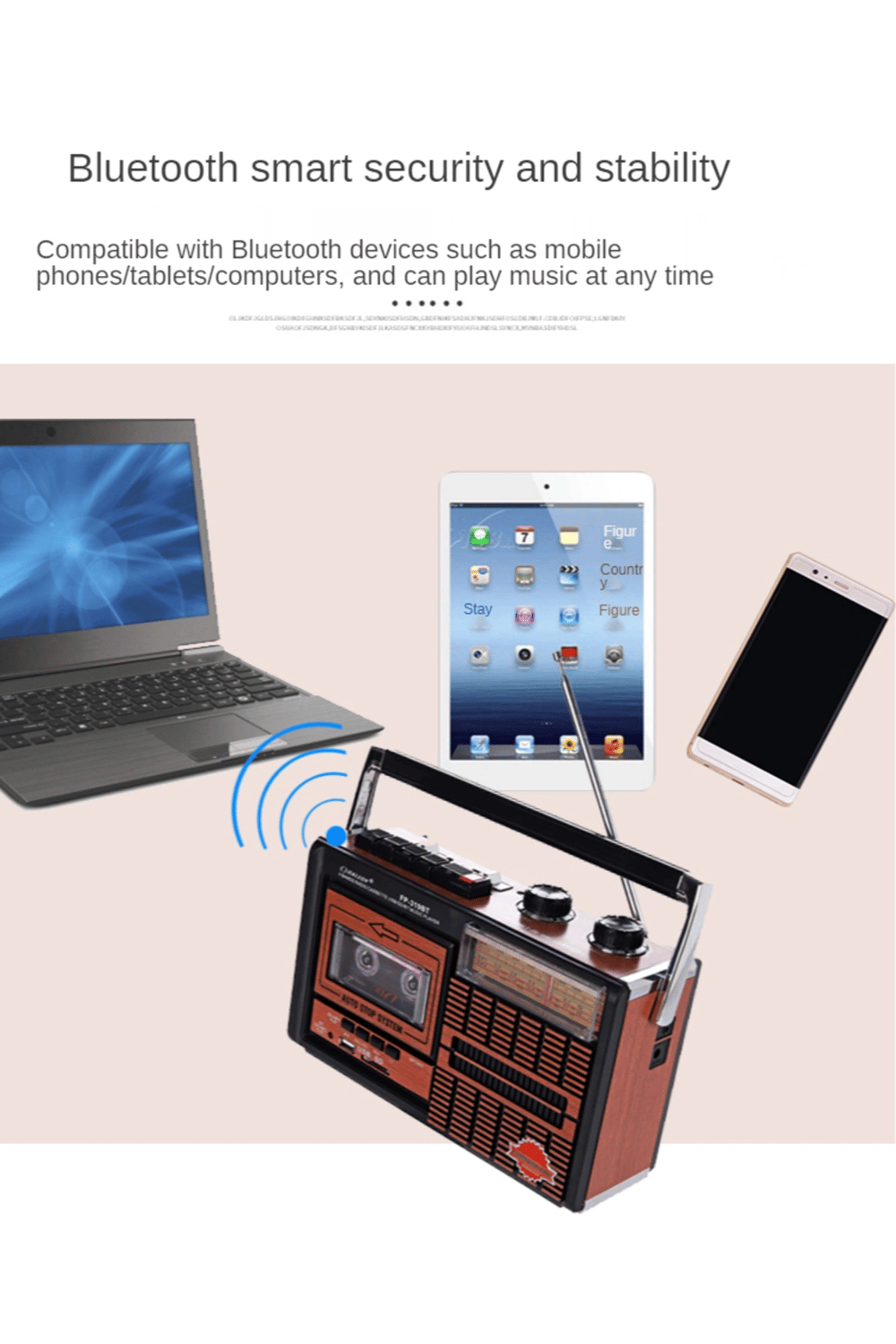 Bluetooth özellikli nostaljik radyo USB kart FM radyo kaset çalar bordo 2 yıl garantili