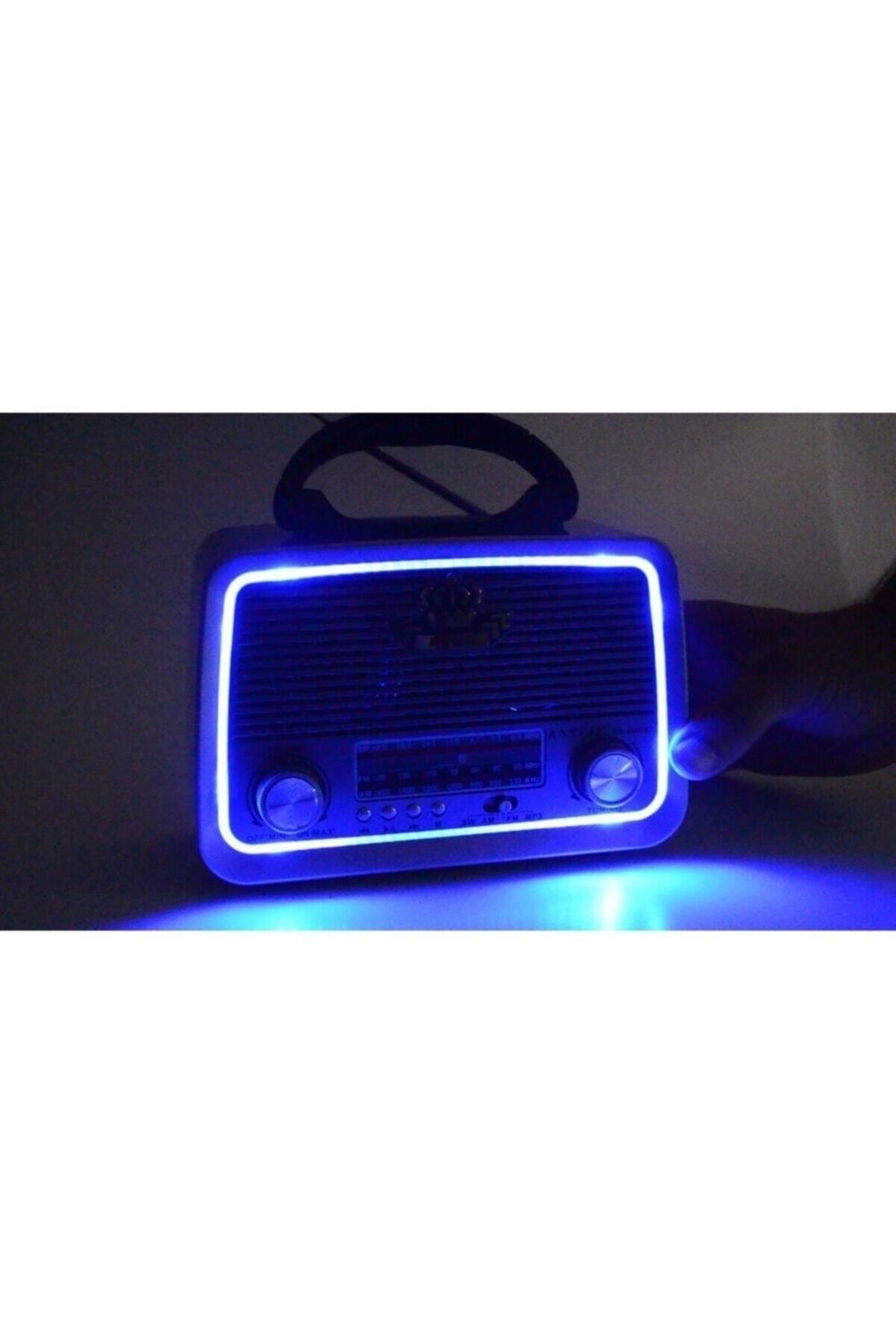 Bluetooth özellikli şarjlı LED aydınlatmalı ahşap nostaljik radyo MP3 çalar gri 2 yıl garantili