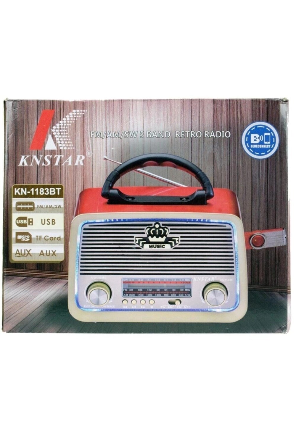 Bluetooth özellikli şarjlı LED aydınlatmalı ahşap nostaljik radyo MP3 çalar gri 2 yıl garantili