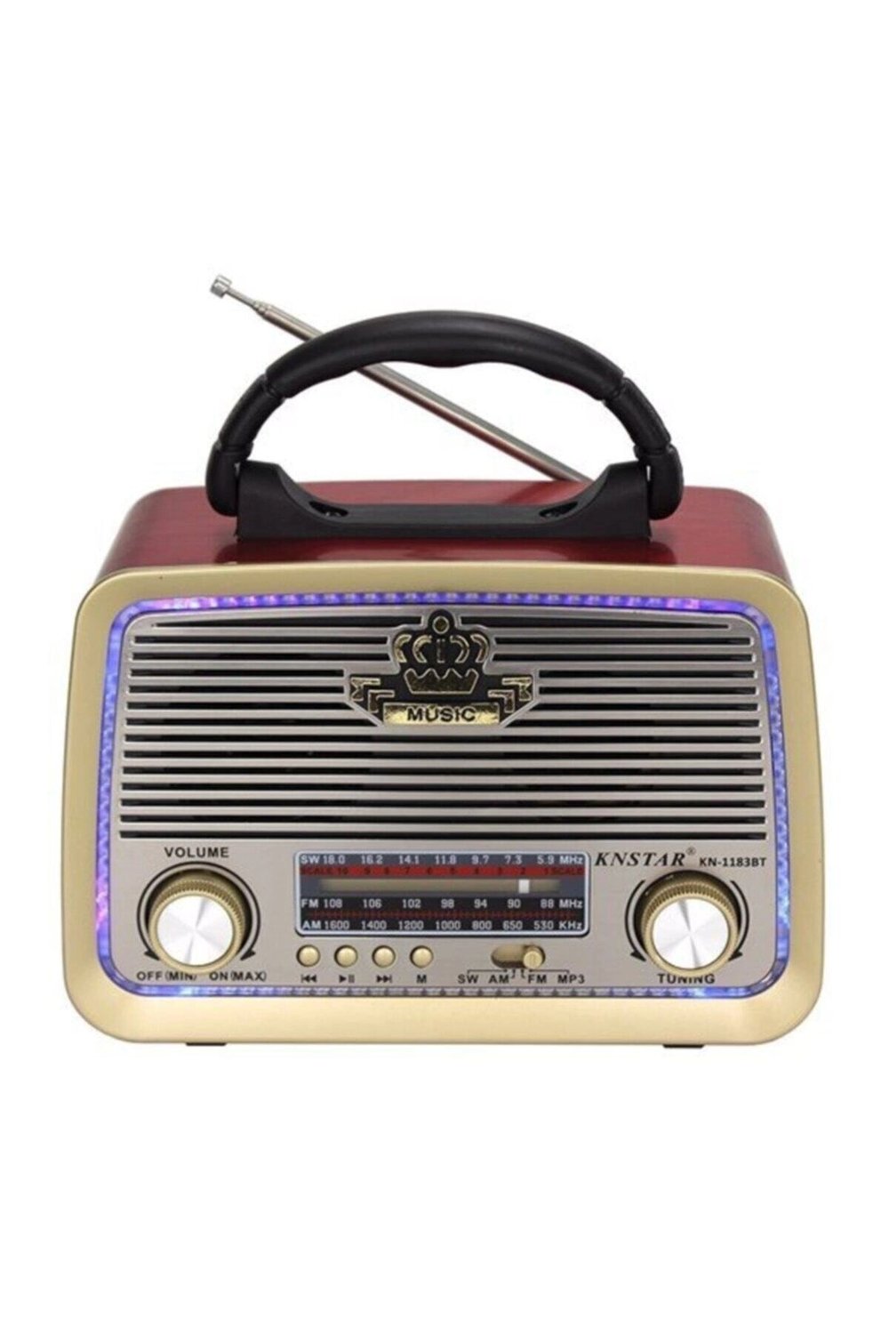 Bluetooth özellikli şarjlı LED aydınlatmalı ahşap nostaljik radyo MP3 çalar gri 2 yıl garantili