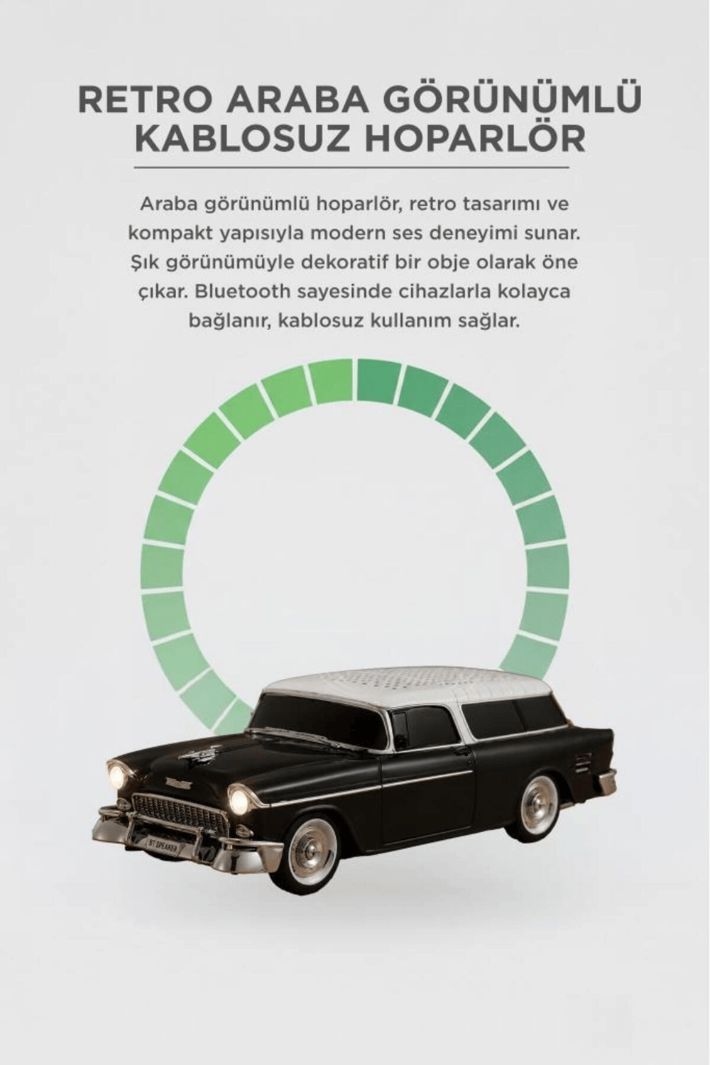 Bluetooth özellikli siyah nostaljik radyo led ışıklı USB TF FM radyo fonksiyonlu