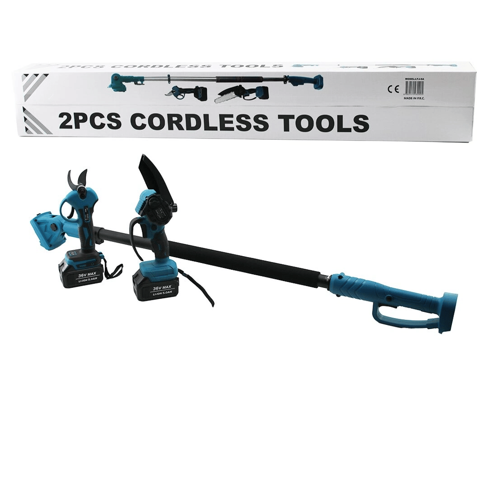 Bn-5 Cordless Tools Ltj-6a Zz-01 2 Pcs Set 6" Budama Dal Kesme Testere=şarjlı--yağsız - Zincirli + Şarjlı Bağ Makası Teleskopik Uzayan Metal Sap=120--195cm Bx40