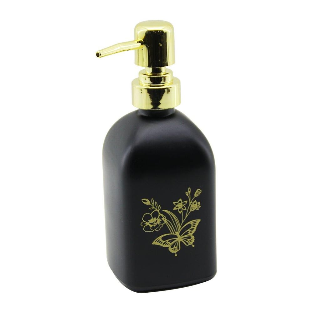 CAM KARE - SİYAH ŞİŞE--SARI KELEBEK-ÇiÇEK DESEN SIVI SABUNLUK 400ML GOLD PLASTİK POMPA (3936)