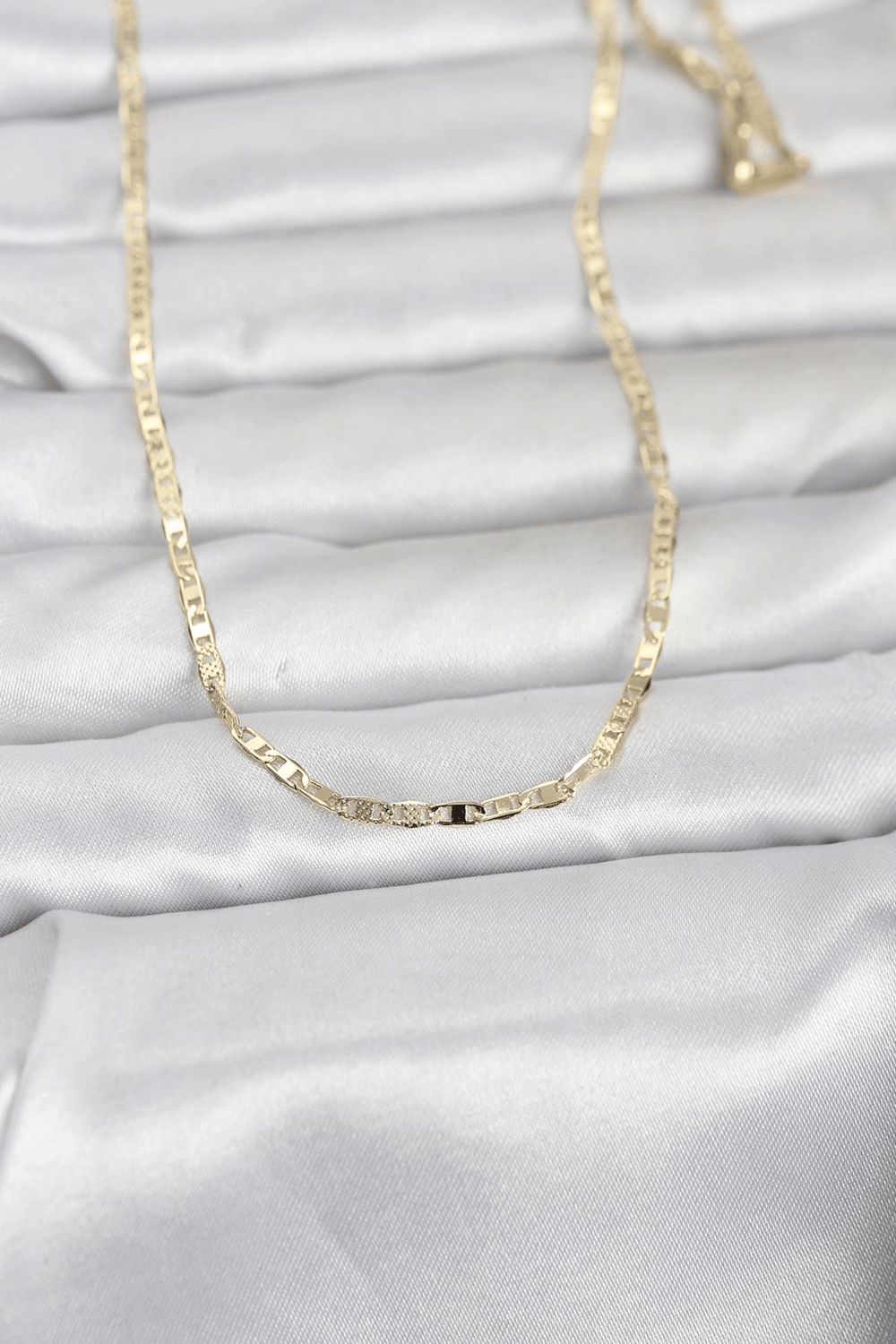 CM 14K Gold Renk Lazerli Yassı Model Zincirli 60 cm Kadın Kolye