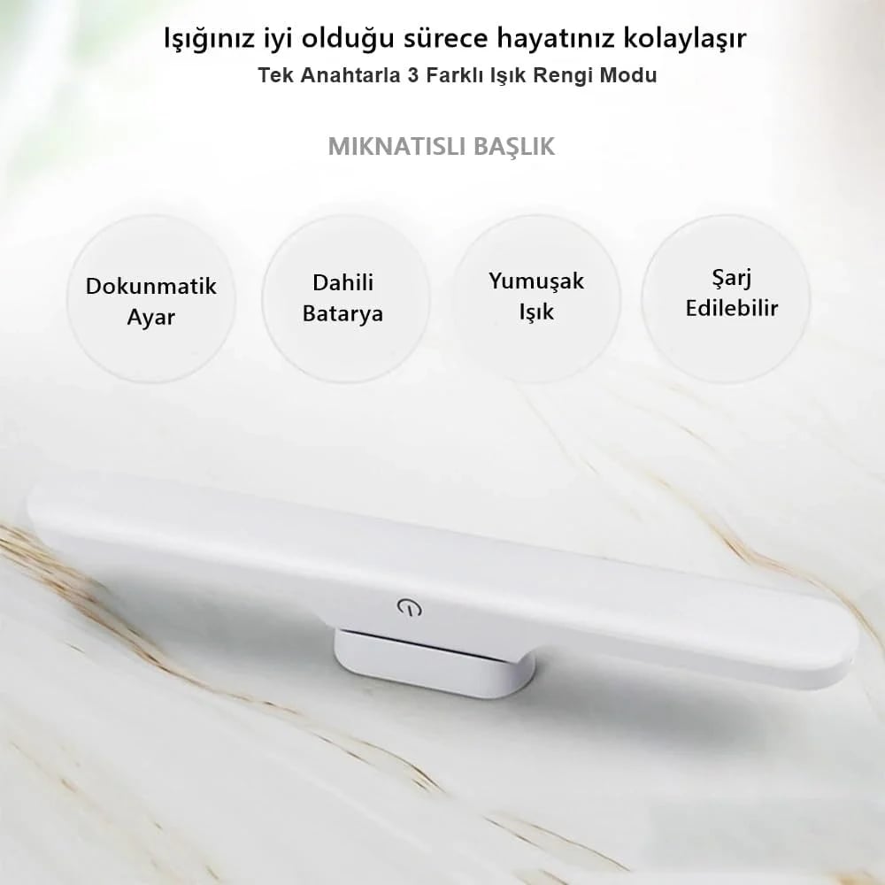 Cabınet Şarjlı Kolay Taşınabilir Mıknatıslı Led Işık Kablosuz Kademeli 3 Renk Aplik Bx40