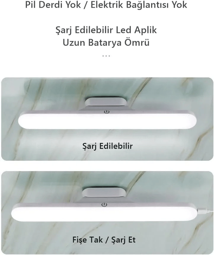 Cabınet Şarjlı Kolay Taşınabilir Mıknatıslı Led Işık Kablosuz Kademeli 3 Renk Aplik Bx40