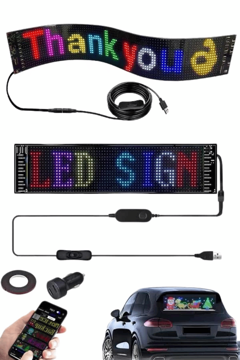 Cama Yapışan En Büyük Boy 16X96 Telefon Kontrollü Led Ekran Digital Araba Yazısı