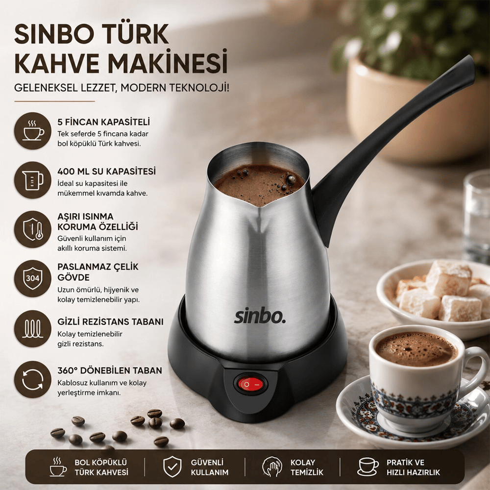 Çelik Elektrikli Cezve Türk Kahve Makinesi - 5fincan=400ml 360° Kablosuz Kullanım Katlanır Kulp 700w Scm-2967 Bx40