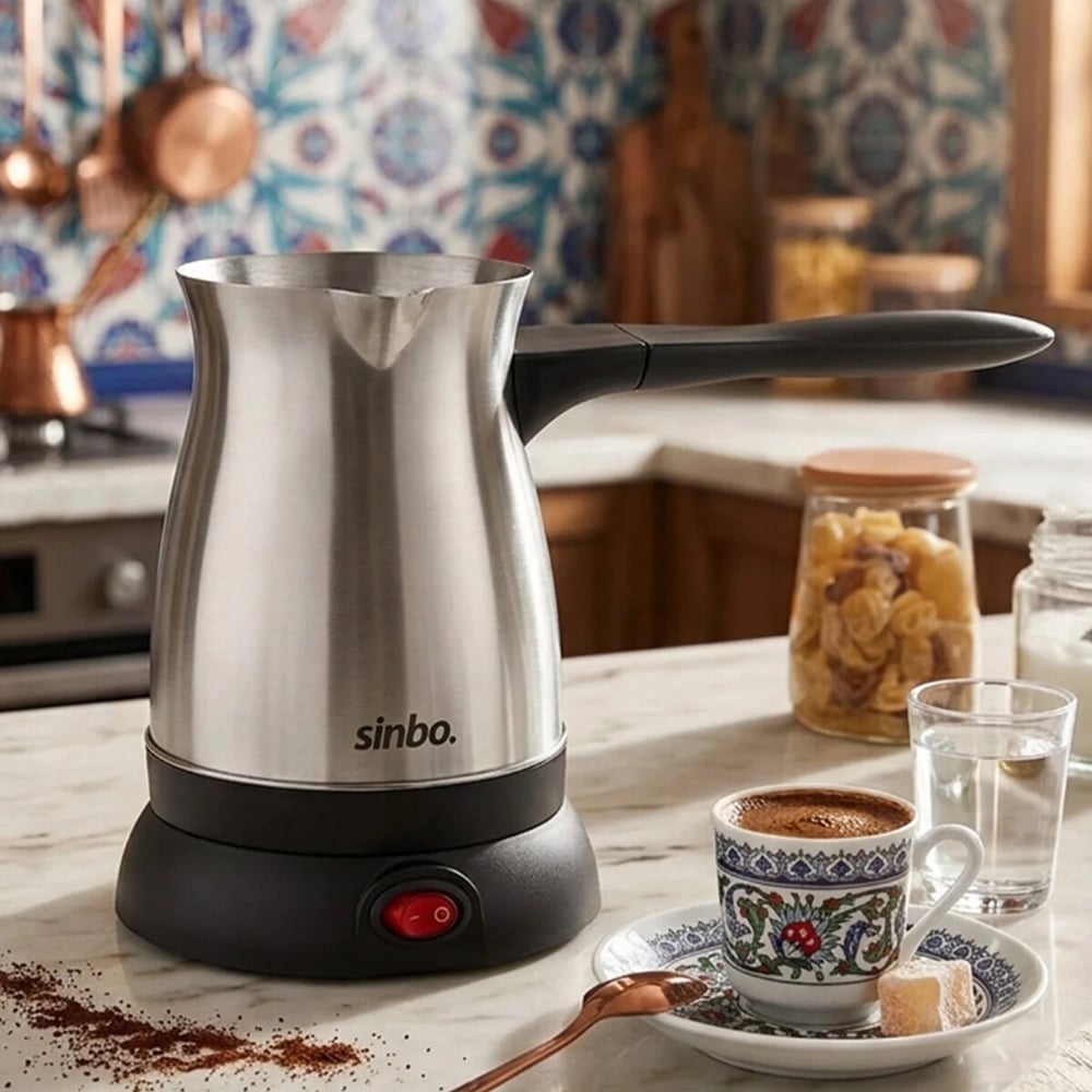 Çelik Elektrikli Cezve Türk Kahve Makinesi - 6fincan=500ml 360° Kablosuz Kullanım Katlanır Kulp Scm-9038 Bx40
