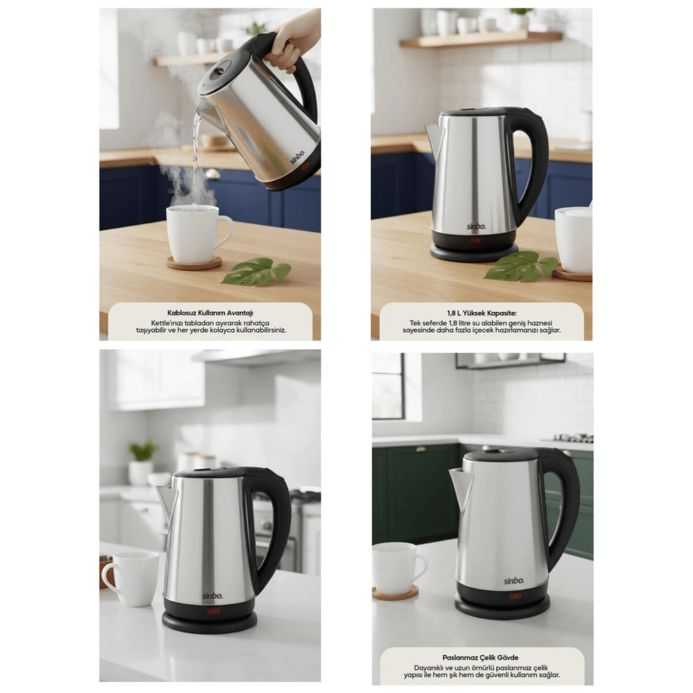 Çelik Kettle Su Isıtıcısı Kablosuz Kullanım 1.8lt 360 Derece Dönebilme Otomatik Kapanma Sk-8026 Bx40