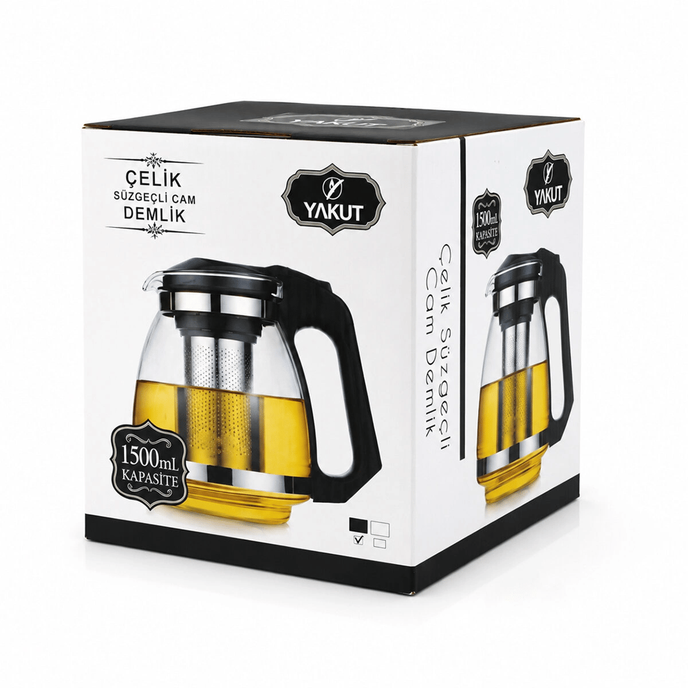 Çelik Süzgeçli Cam Demlik 1500ml Bx40