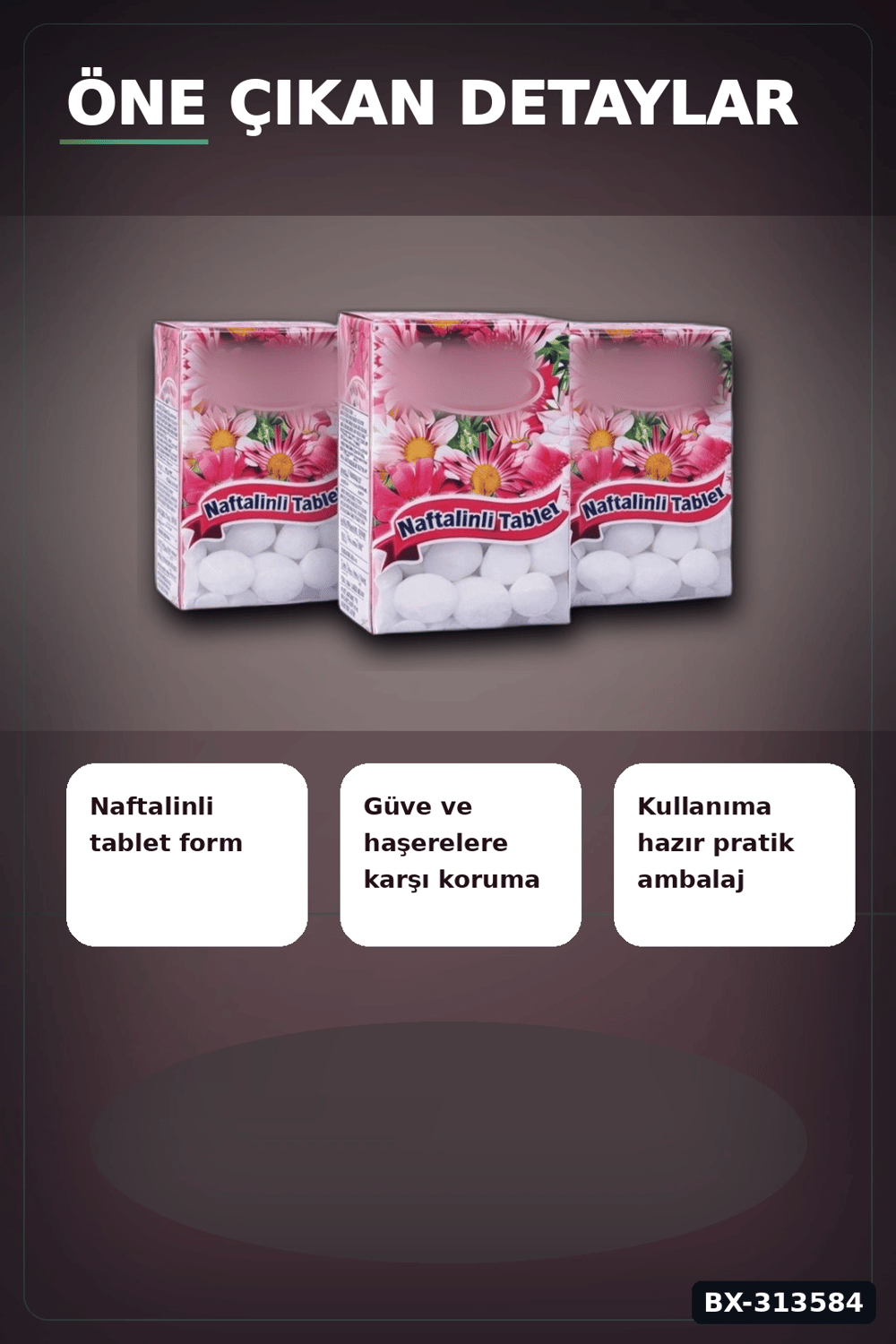 Çiçek Desenli Kutuda 6 Adet Naftalinli Tablet Güve Kovucu Dolap Çekmece Koruyucu BX-313584