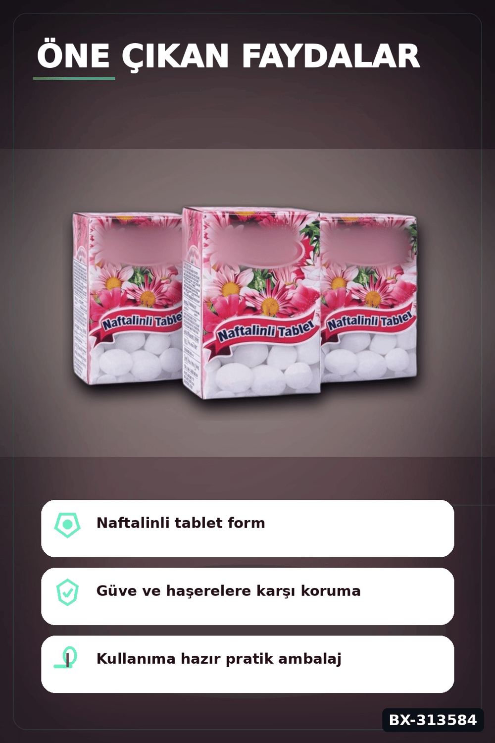 Çiçek Desenli Kutuda 6 Adet Naftalinli Tablet Güve Kovucu Dolap Çekmece Koruyucu BX-313584