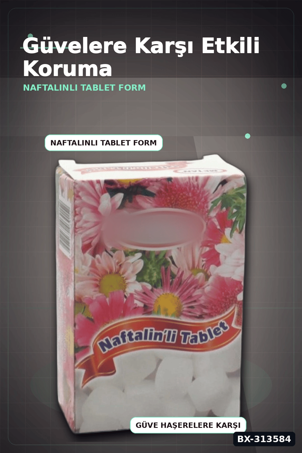 Çiçek Desenli Kutuda 6 Adet Naftalinli Tablet Güve Kovucu Dolap Çekmece Koruyucu BX-313584