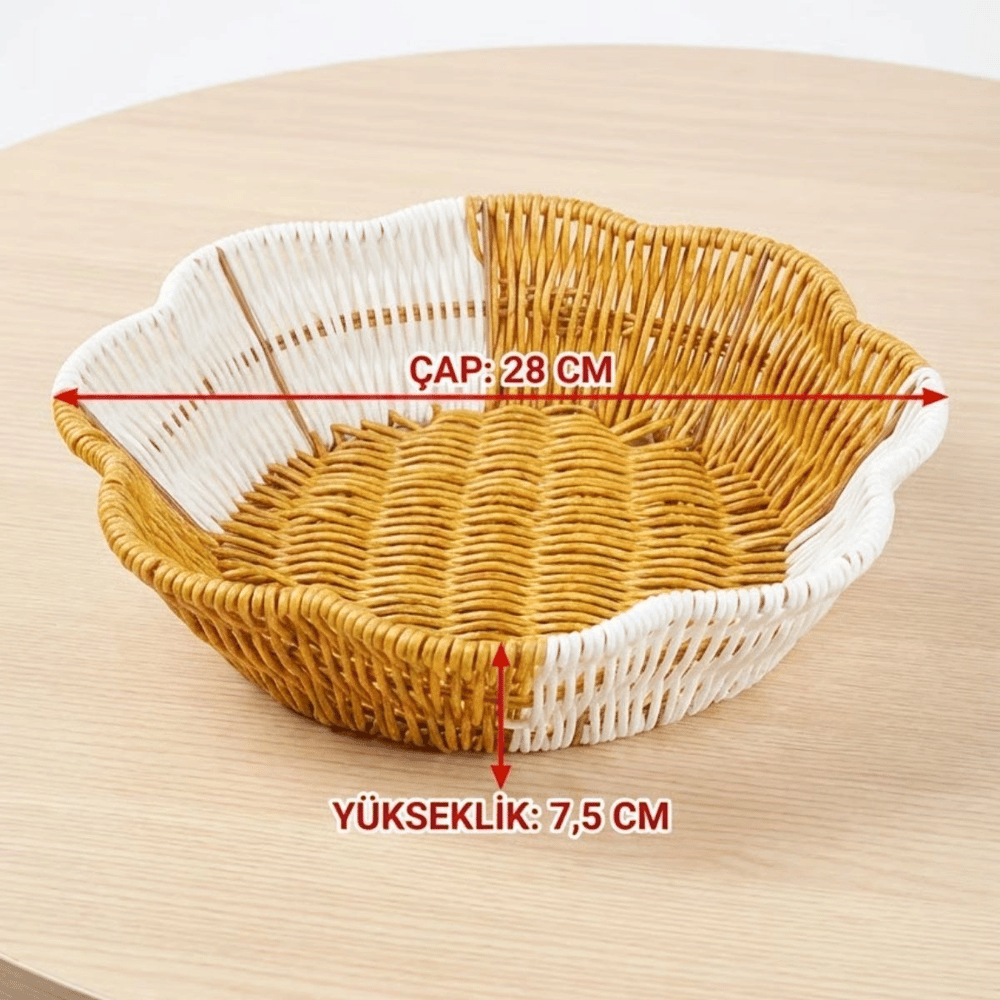Çiçek Model Çift Renkli Plastik Rattan Ekmek Ve Meyve Sepeti - Çok Amaçlı Banyo Ve Mutfak Düzenleyici - Yıkanabilir Organizer Bx40