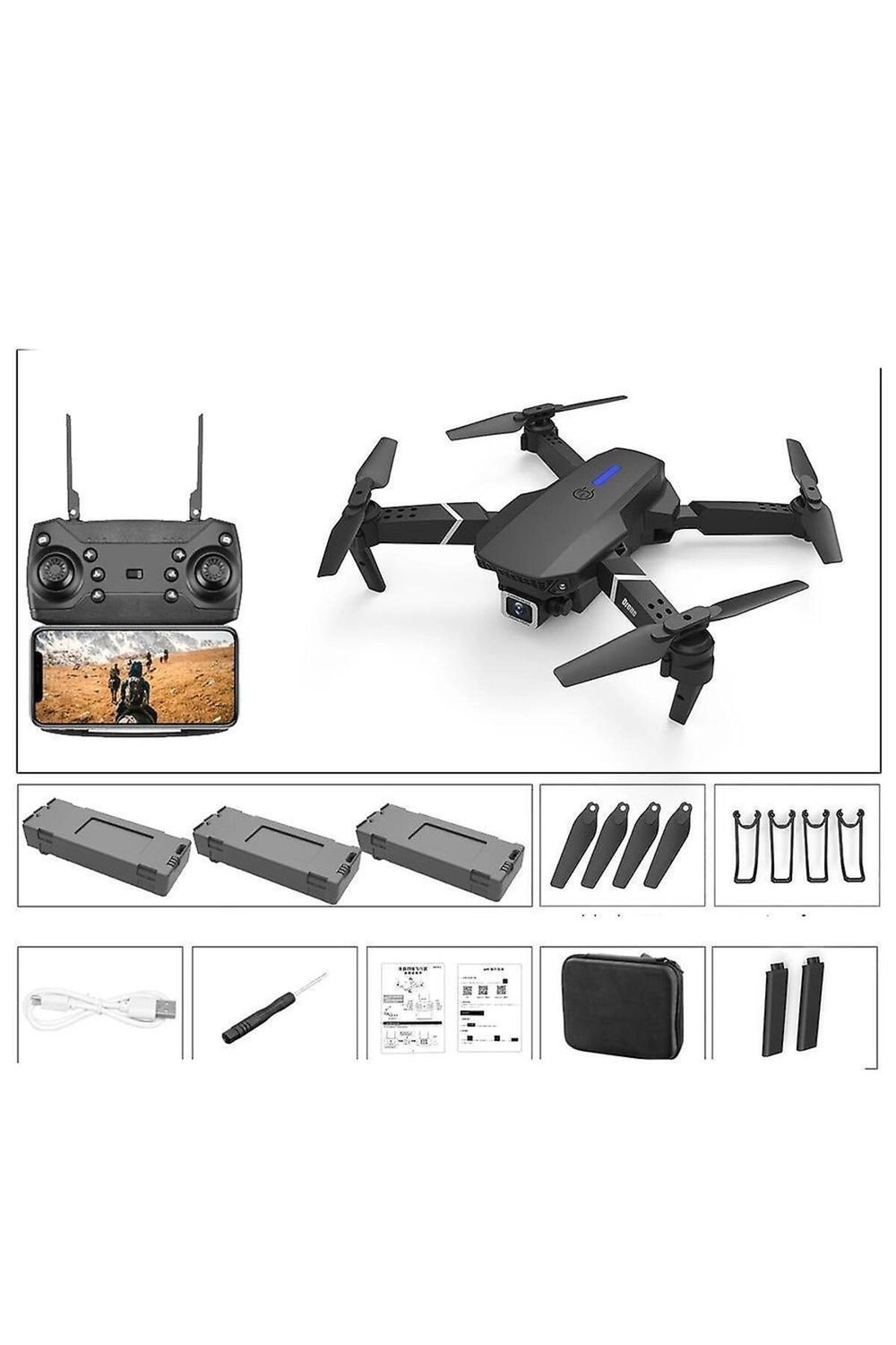 Çift Kameralı Katlanabilir Wi-Fi Drone, 720P HD Görüntü ve LED Işıklı Uzaktan Kumandalı Model