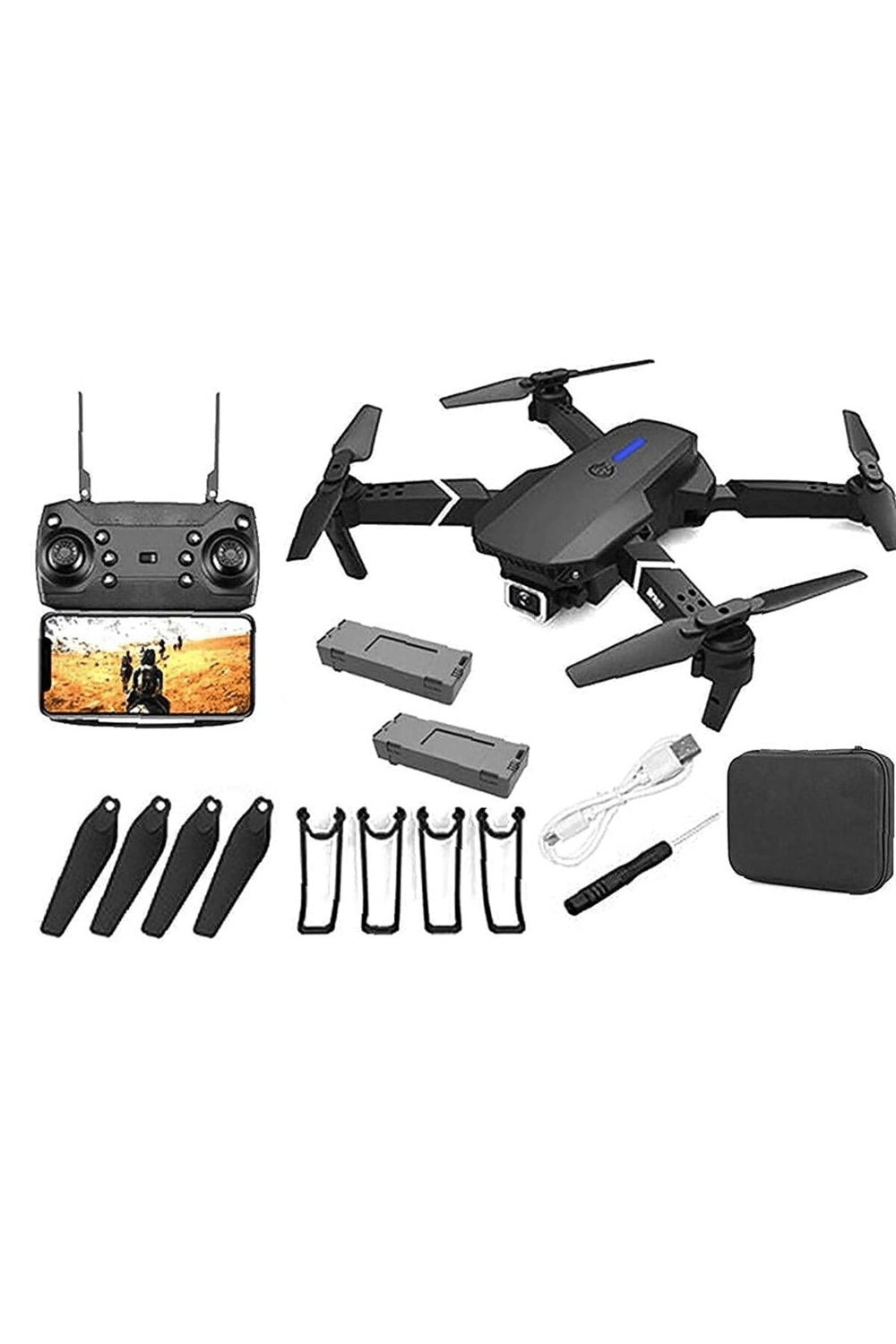 Çift Kameralı Katlanabilir Wi-Fi Drone, 720P HD Görüntü ve LED Işıklı Uzaktan Kumandalı Model
