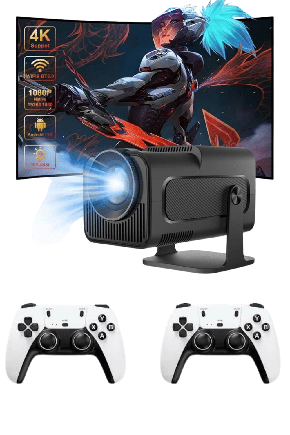Çift Kollu Game Box Projeksiyon Cihazı Kumandalı Android Tv Dahili Hoparlör Yeni Nesil