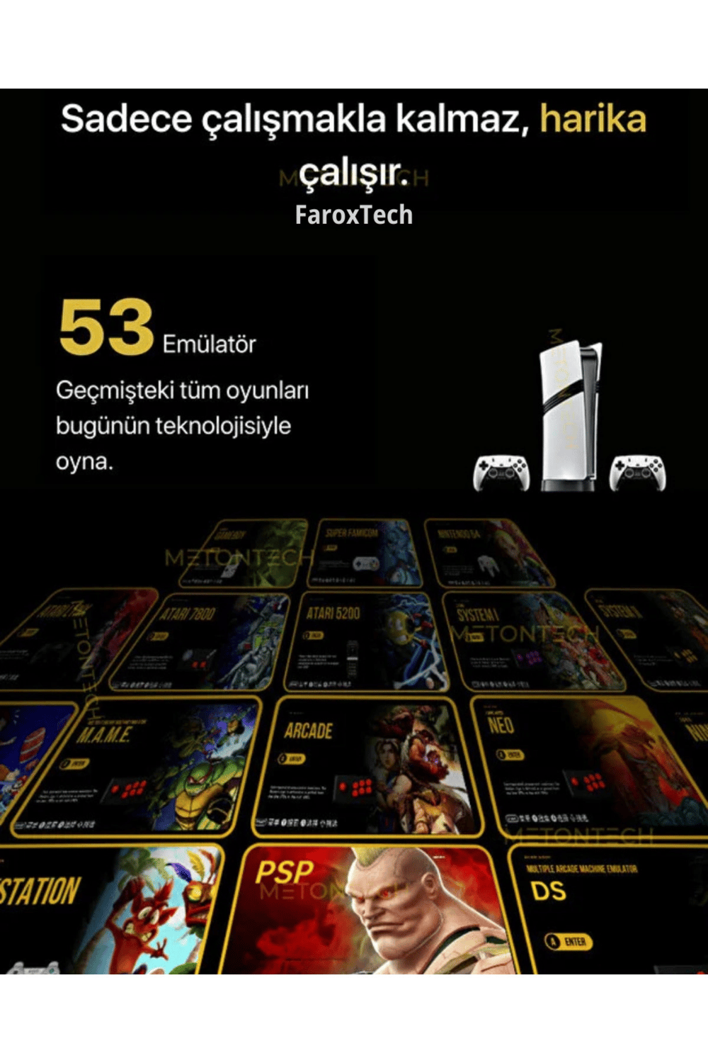 Çift Kollu Kablosuz Oyun Konsolu, 53 Emülatör Desteği ile Tak Çalıştır Özellikli