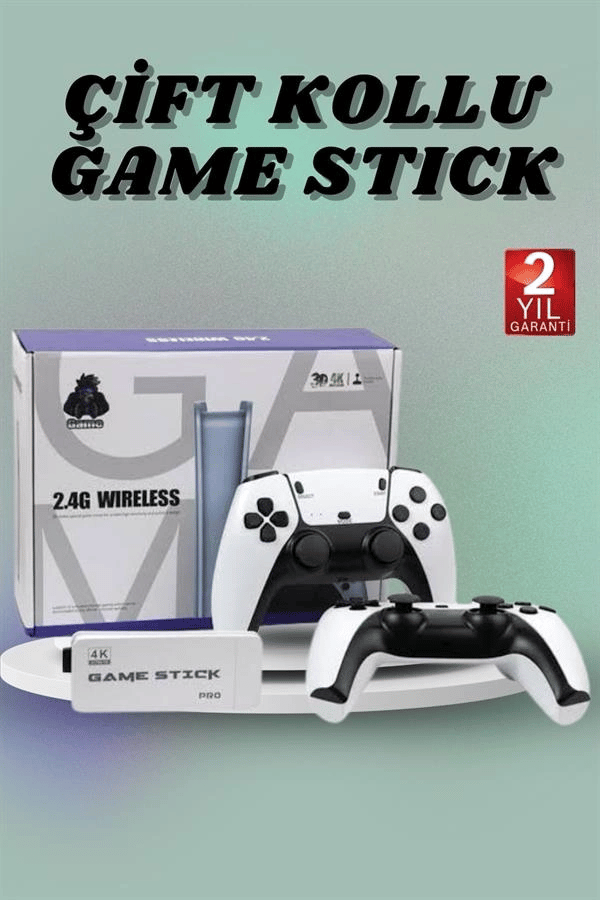 Çift Oyun Kollu 4K HD Ekran Nostaljik 20.000 Oyunlu Beyaz Game Stick