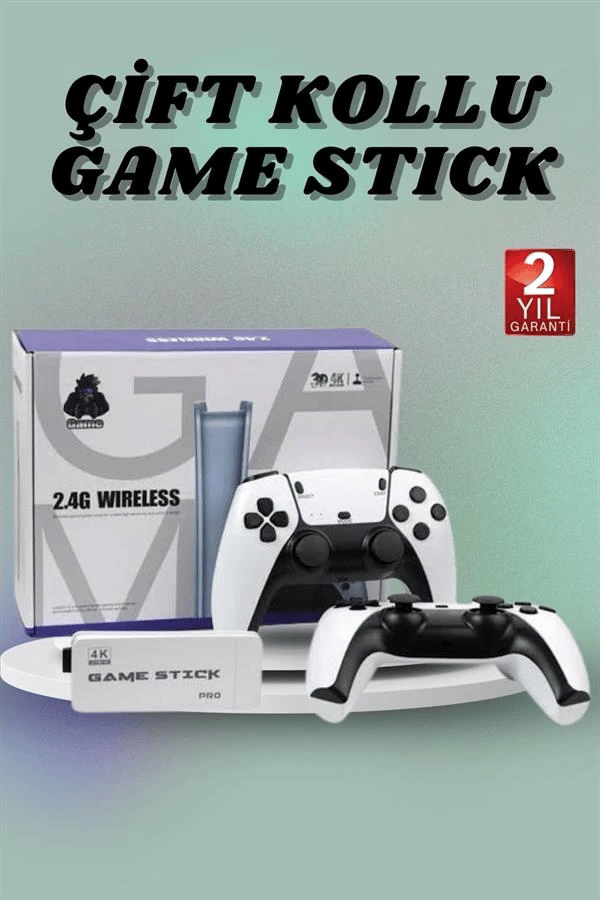 Çift Oyun Kollu 4K HD Ekran Nostaljik 20.000 Oyunlu Beyaz Game Stick