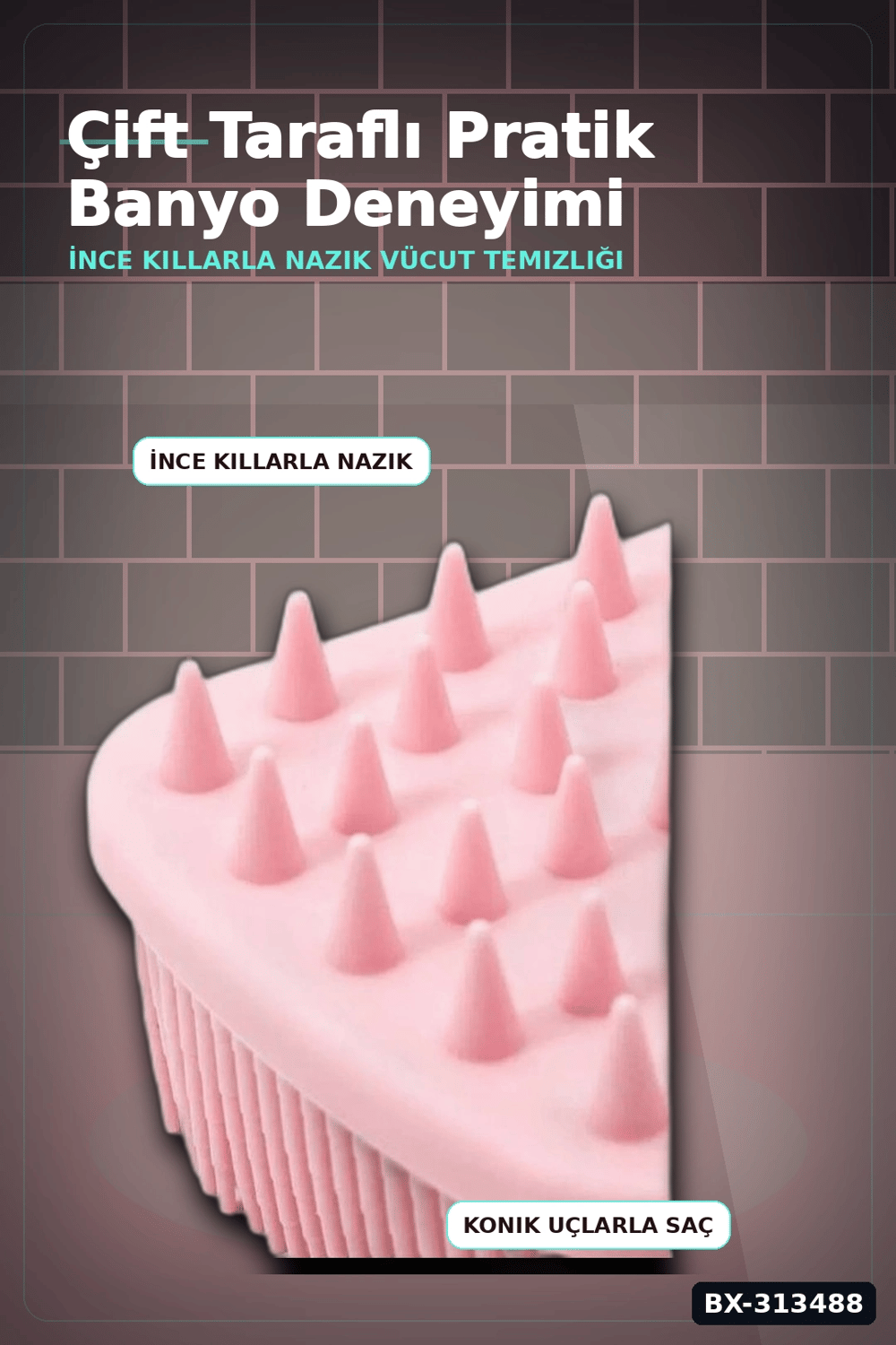 Çift Taraflı Silikon Banyo Masaj Fırçası - Saç Derisi Yatıştırıcı Taraklı 1 Adet BX-313488