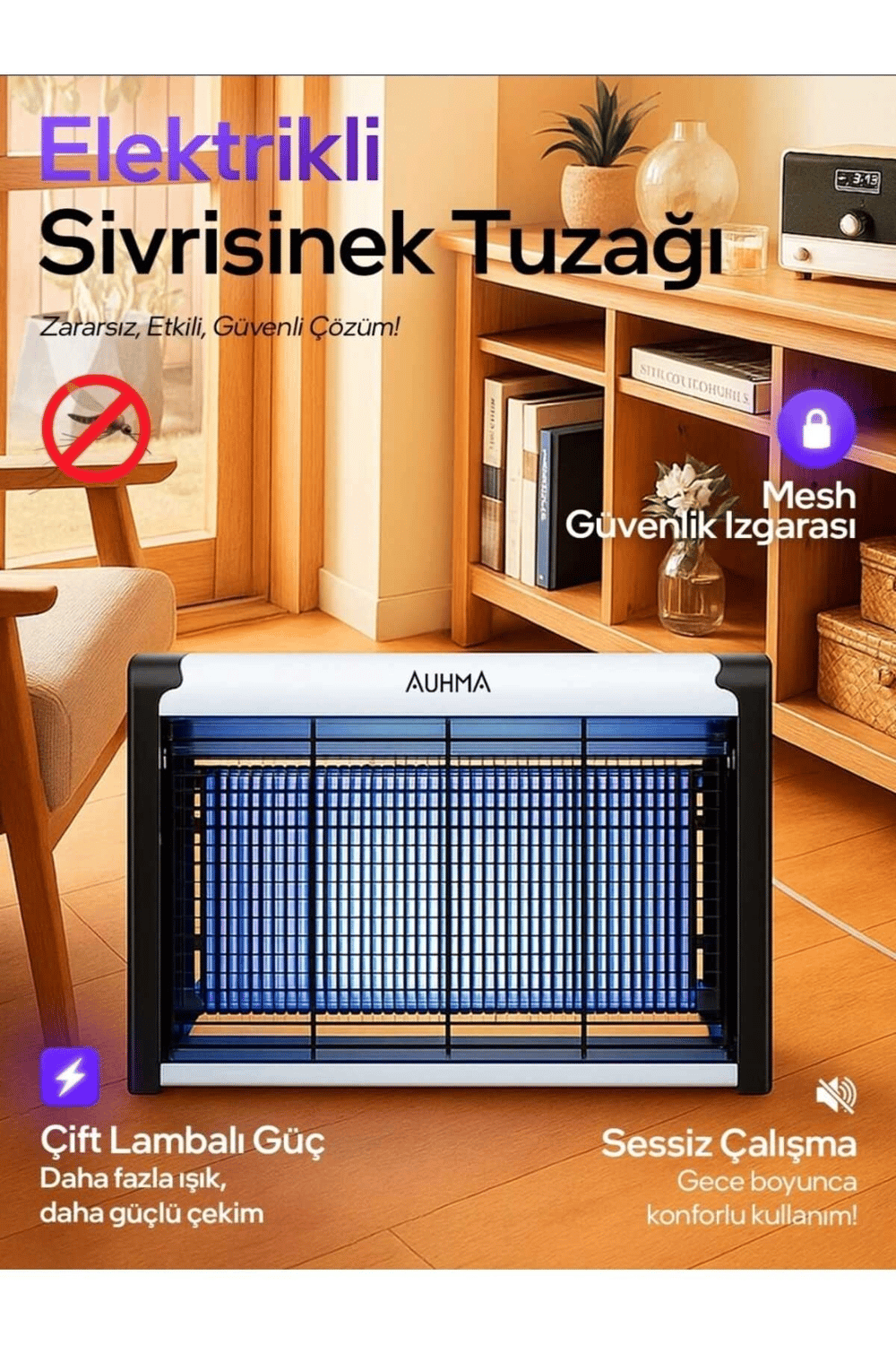 Çift lambalı ızgaralı makineli iç ve dış mekan uyumlu kokusuz sivrisinek öldürücü