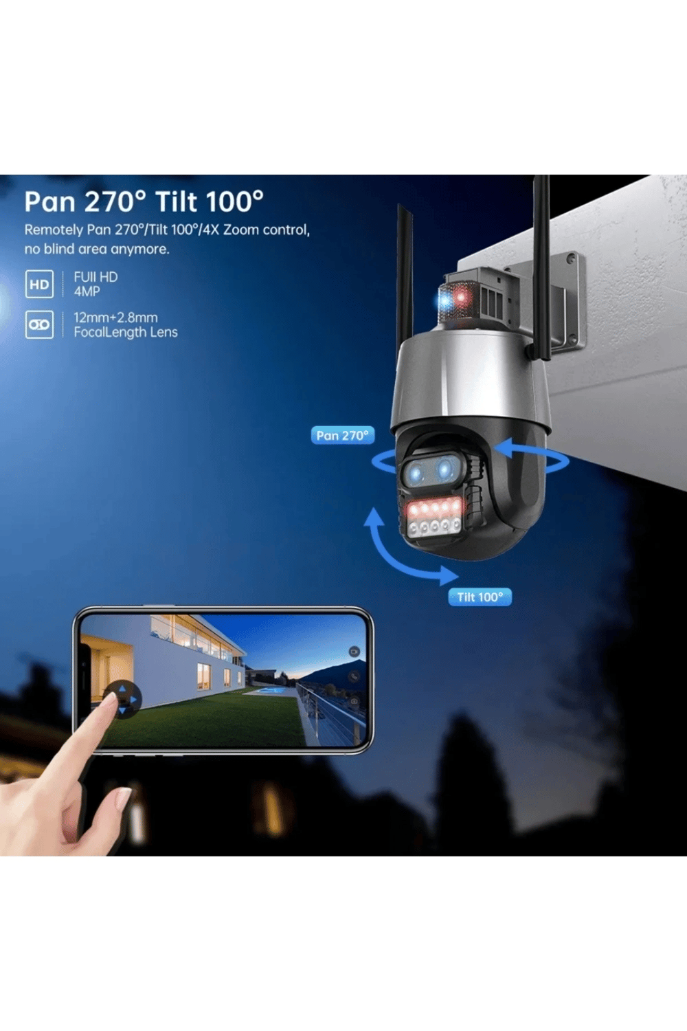Çift lensli 8X zoom 4MP 4K Ultra HD hareketli gece görüşlü dış mekan WiFi IP kamera 2 yıl garantili