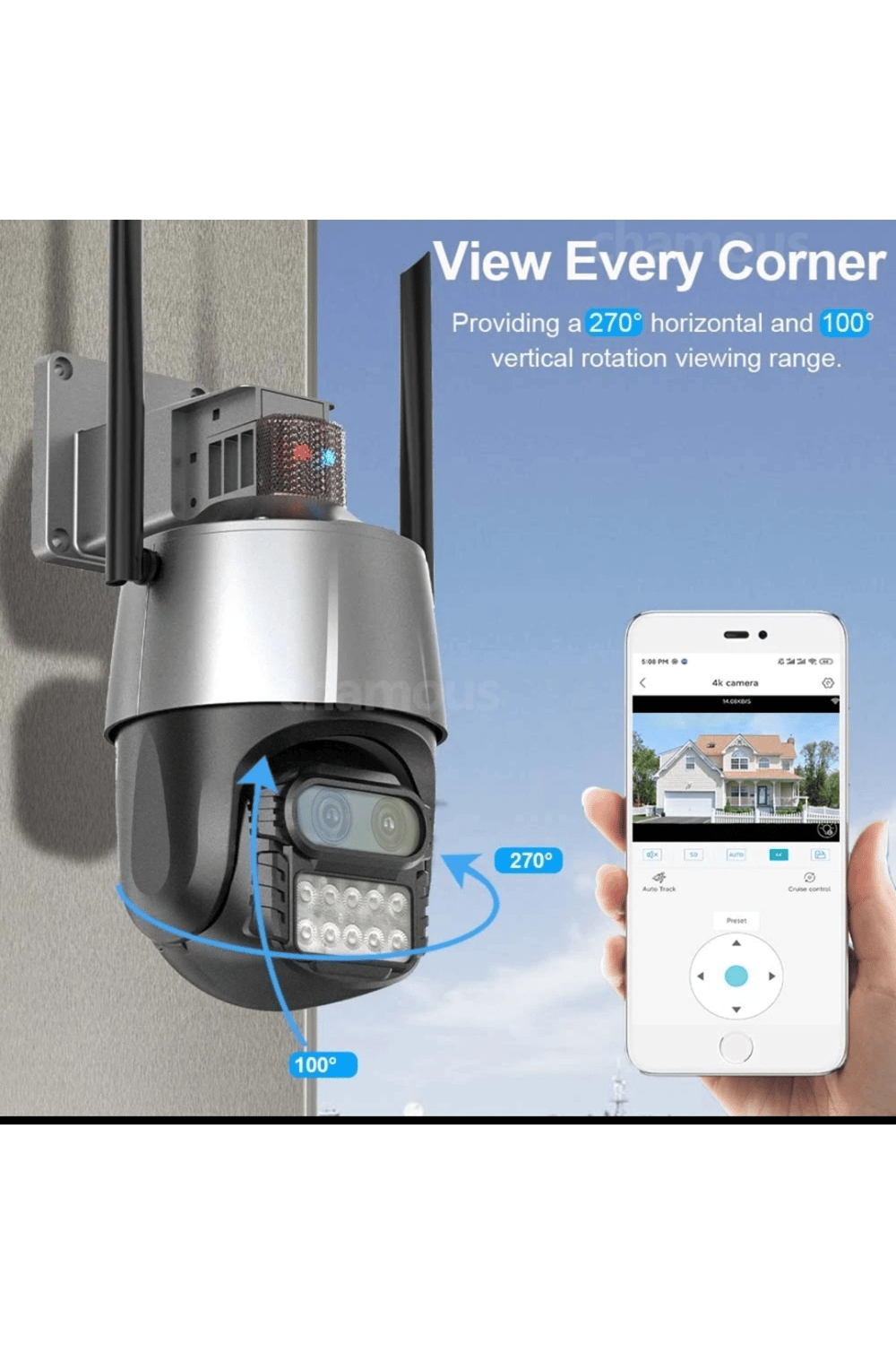 Çift lensli 8X zoom 4MP 4K Ultra HD hareketli gece görüşlü dış mekan WiFi IP kamera 2 yıl garantili