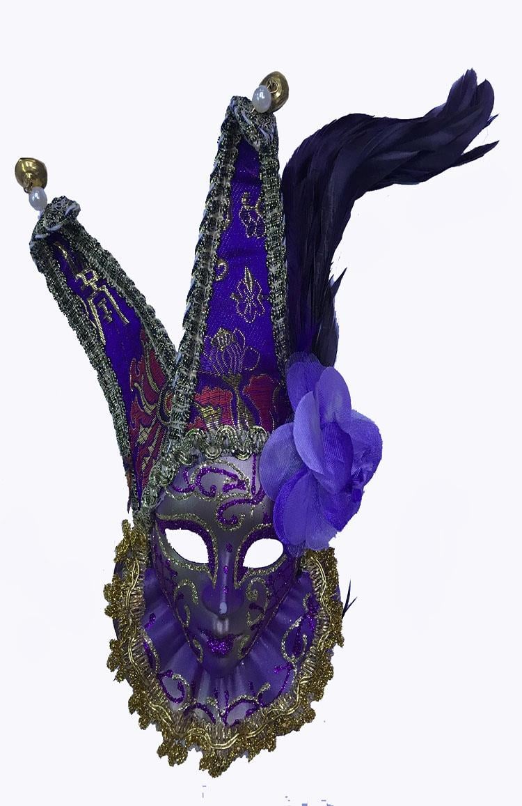 Çıngıraklı Dekoratif Tüylü Seramik Maske Mor Renk (3936)