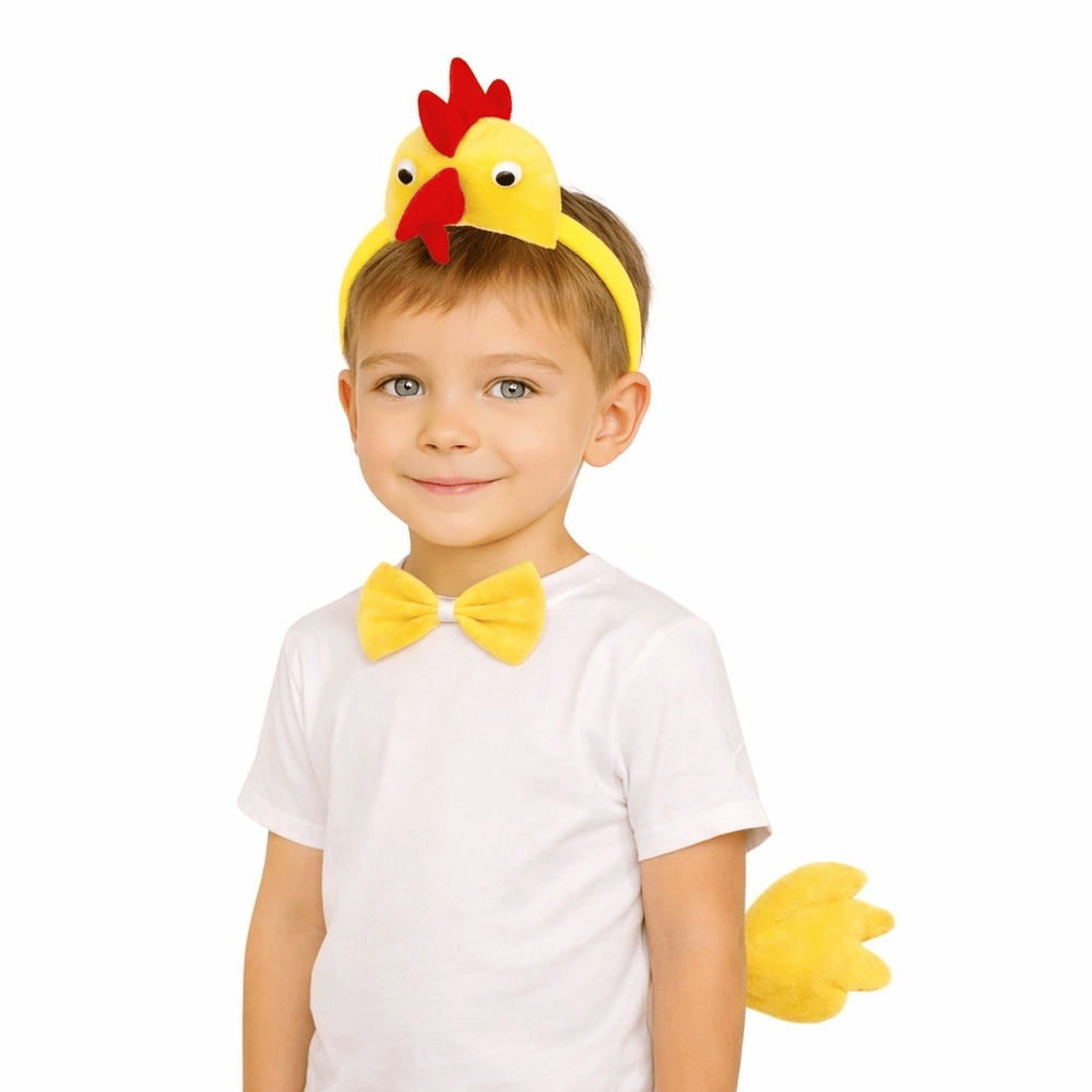 Çocuk Horoz Tavuk Kostüm Seti 3 Parça (taç + Papyon + Kuyruk)