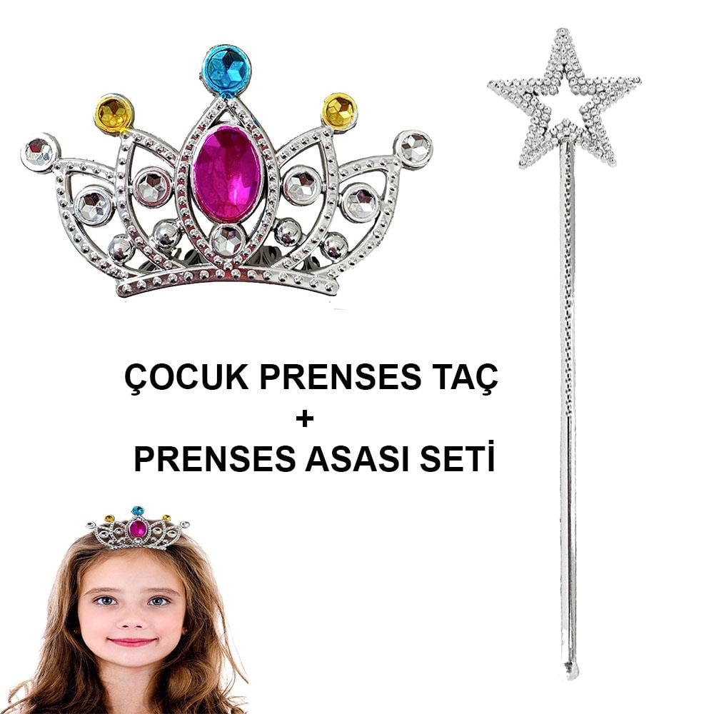 Çocuklar İçin Taraklı Prenses Tacı ve Prenses Yıldız Asa Seti Gümüş (3936)