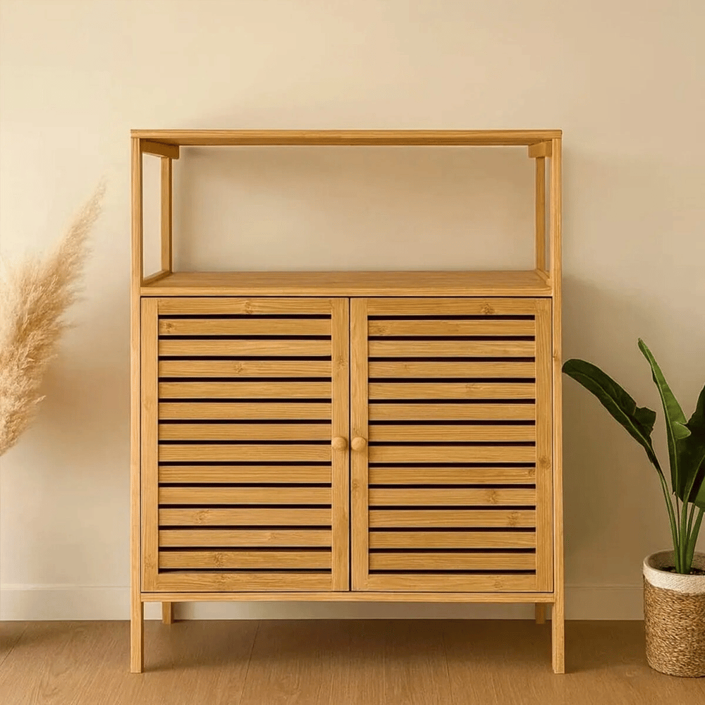 Çok Amaçlı Dolap Ahşap Bambu Organizer Raflı 66x33x85cm Bx40