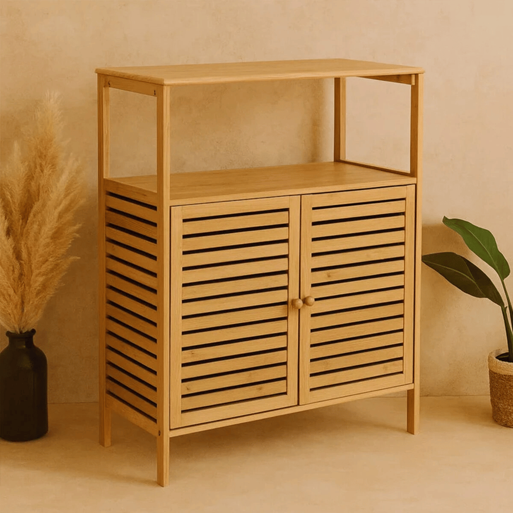 Çok Amaçlı Dolap Ahşap Bambu Organizer Raflı 66x33x85cm Bx40